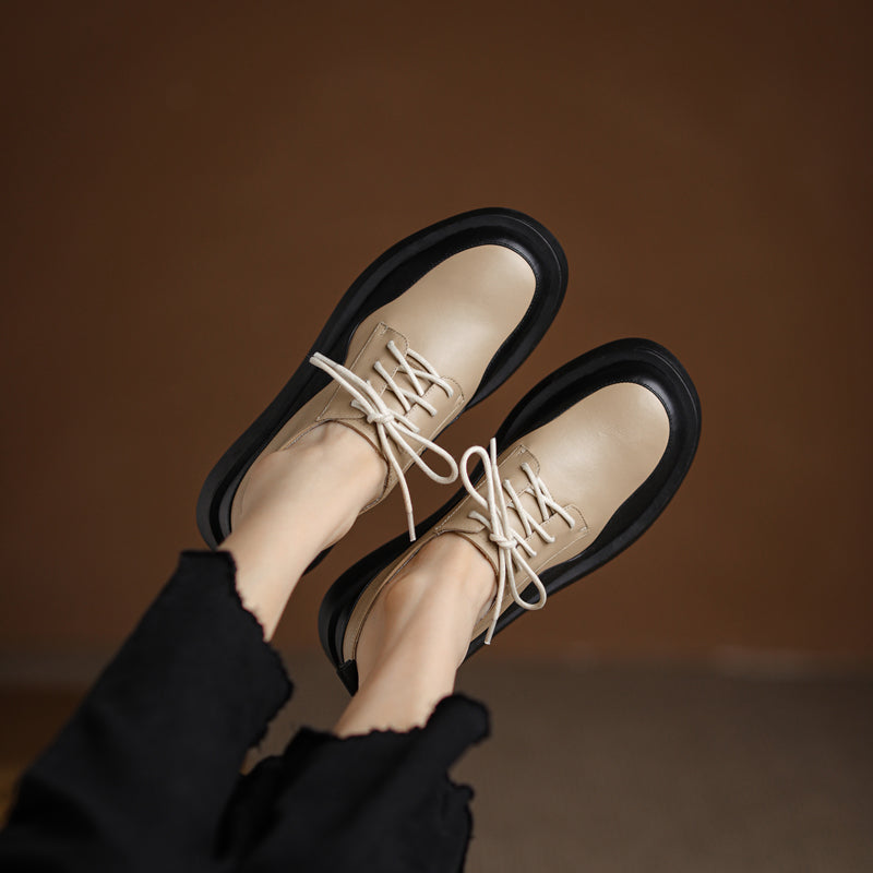woloong  New Retro British Style Color Matching Platform Small Leather Shoes Casual Single Shoes Fashion Lace-up Women's Shoes
