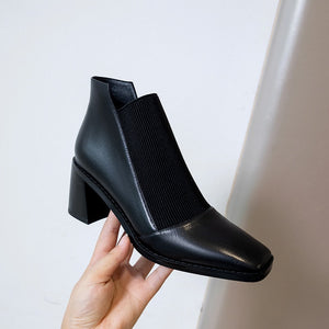 woloong  Fashion Comfortable Genuine Leather Women's Ankle Boots Elegant Square Toe Thick Heels Pumps Party Casual Shoes Woman New