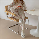goosudu Cotton Pajamas Set Comfortable Long Sleeve Lovely Sweet Leisurewear Home Suit Spring Sleepwear Soft Korean Heart Print Kawaii
