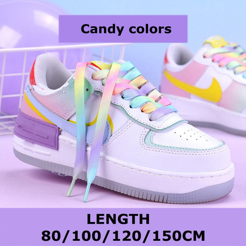 goosudu   Flat Shoelaces Rainbow Colour Shoe Laces Casual Canvas Shoes Colorful Shoelace Print Gradient Suitable for All Unisex 1 Pair