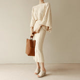 goosudu High Quality Autumn Winter Women Knitted 2 Piece Set  Batwing Sleeve Loose Tops+Slim Bodycon Skirt Female Sweater Suits