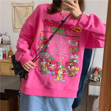 woloong Kawaii Rose Red Cartoon Letter Print Sweatshirt Vintage Streetwear Fashion Tops New O-neck Casual Teens Clothes Goth Punk