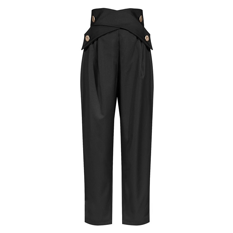 woloong Casual Irregular Trousers For Women High Waist Lace Up Button Straight Slim Pants Female Autumn Fashion New