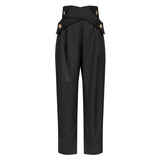 woloong Casual Irregular Trousers For Women High Waist Lace Up Button Straight Slim Pants Female Autumn Fashion New