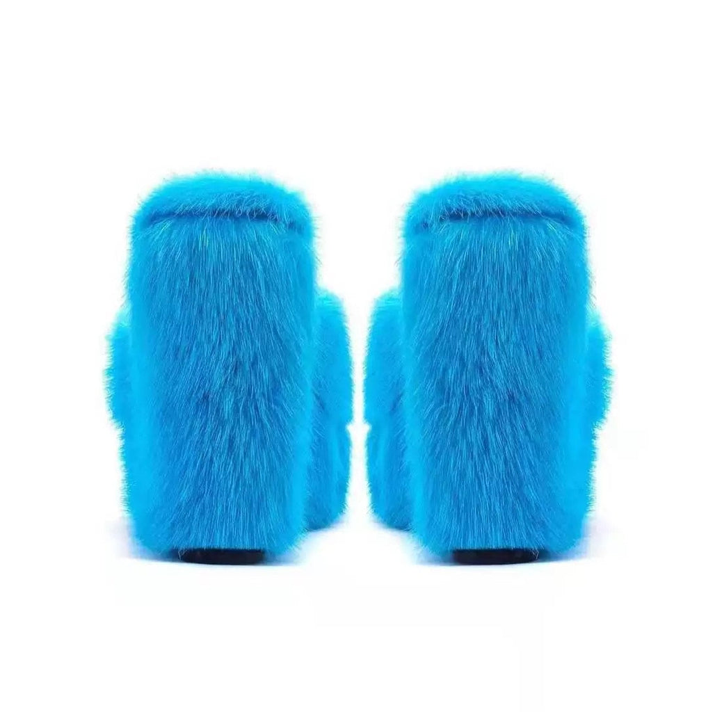 goosudu New Fur Slippers Women's Wedge Heel Shoes Women High-heeled Furry Drag Fashion Outdoor All-match Shoes Slippers Furry Slides