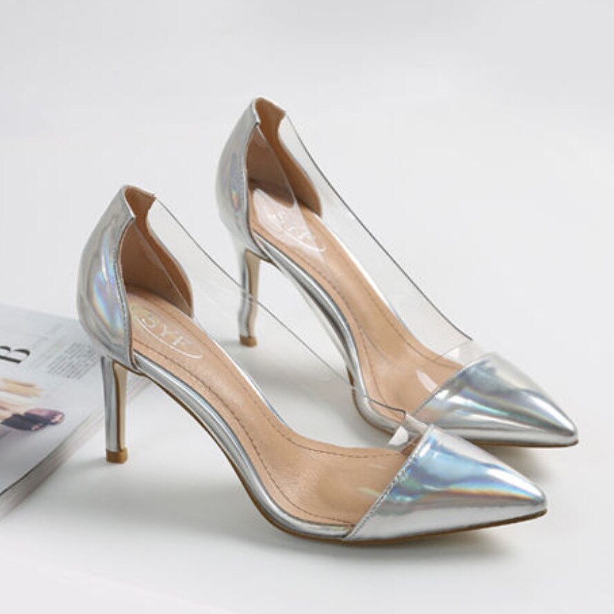 woloong  New Women Pumps PVC Transparent High Heels Sexy Pointed Toe Leopard Grain Party Shoes Lady Thin Heels Pumps Size 40