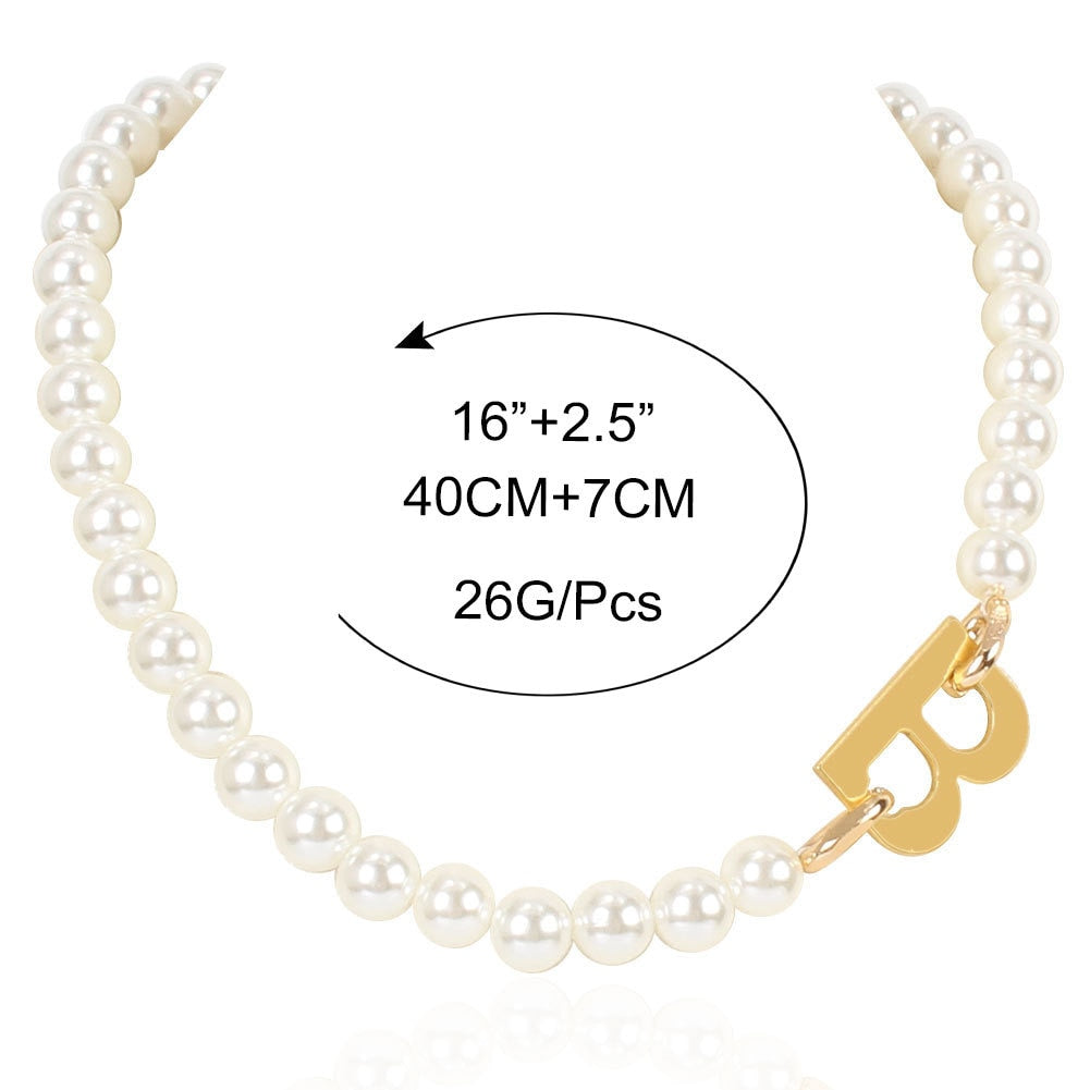 Statement Letter B Pearl Choker Necklace For Women Punk New Trends Jewelry Personality Statement Collares Wholesale