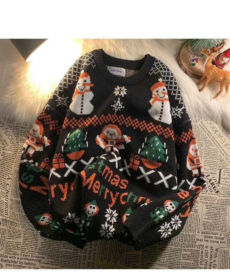 Christmas sweater women loose outer wear autumn and winter tide brand new men and women all-match casual lazy knit sweater New Year