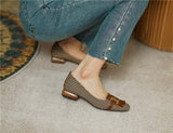 woloong  New Genuine Leather Women Shoes Fashion Tassel Beads Spring Pump Square Toe Slip-On Casual Shoes Thick Heel Size 35-42 Handmade