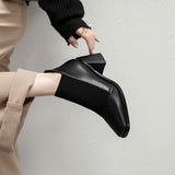 woloong  Fashion Comfortable Genuine Leather Women's Ankle Boots Elegant Square Toe Thick Heels Pumps Party Casual Shoes Woman New