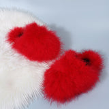 New Faux Fox Fur Slippers Women's Furry Warm Flip Flops Fullfy Raccoon Fur Slides Flat Comfortable Home Shoes Plus Size Couple