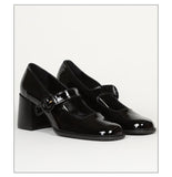 woloong Woman‘s New Mary Janes Shoes Genuine Leather Shallow Square heel Pumps Buckle Strap Round Toe Lady Footwear