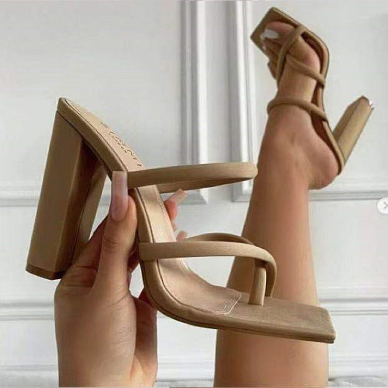 woloong New Fashion Sexy Shoe Women Sandals Square Toe Chunky Heels Ladies Party High Heels Shoe Casual Summer Pumps Sandal Footwear