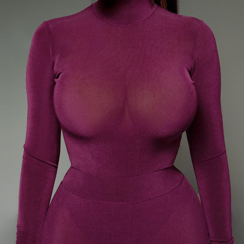 goosudu  Solid 2 Pcs Set Turtleneck Long Sleeve Bodysuit Slim Leggings New Slim Sports Tracksuit Casual Streetwear Y2K