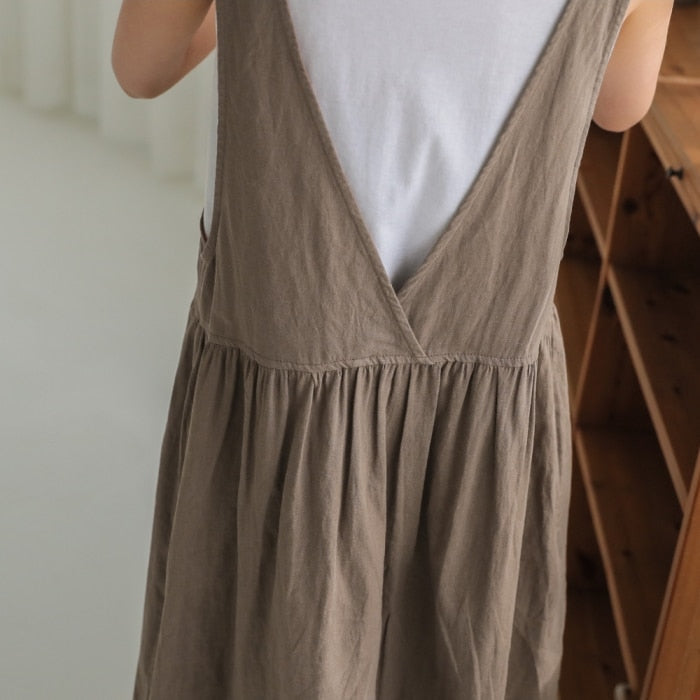 woloong  New Summer Dress Ladies Dress Plus Size XL- 5XL Cotton Linen Women Tank Vestidos Sleeveless Robe Dress Pockets Clothes KE02
