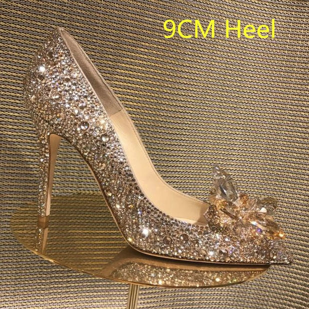 woloong  Newest  Cinderella Shoes Rhinestone High Heels Women Pumps Pointed toe Woman Crystal Party Wedding Shoes 5cm/7cm/9cm