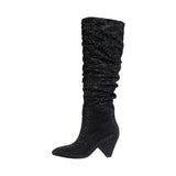 woloong New Crystal Shoes Woman Pointed Toe Over Knee High Boots Sexy Rhinestone Chunky Spike Heel Boots Ladies Shoes Botas Mujer