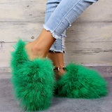 New Faux Fox Fur Slippers Women's Furry Warm Flip Flops Fullfy Raccoon Fur Slides Flat Comfortable Home Shoes Plus Size Couple
