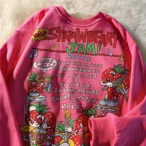 woloong Kawaii Rose Red Cartoon Letter Print Sweatshirt Vintage Streetwear Fashion Tops New O-neck Casual Teens Clothes Goth Punk