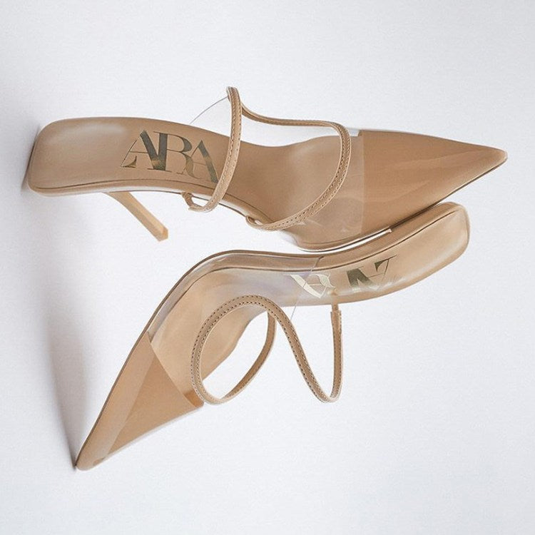 woloong   Summer New High-heeled Sandals with Stiletto and Pointed Toe High-heeled Shoes for Women's Casual Solid Color High-heeled Shoes