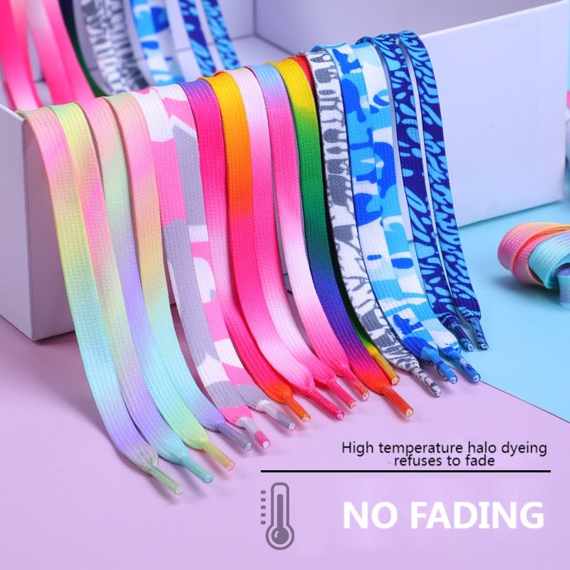 goosudu   Flat Shoelaces Rainbow Colour Shoe Laces Casual Canvas Shoes Colorful Shoelace Print Gradient Suitable for All Unisex 1 Pair