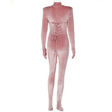 goosudu  Solid Velvet With Corset Gloves Sexy Bodycon Jumpsuit Summer Fall Slim Party Club Elegant Streetwear Outfit Y2K