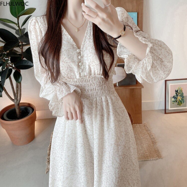 Korean Chic Fashion New Design Autumn Spring Womens Slim Waist A Line Elegant Date Girls Long Single Breasted Button Shirt Dress