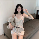 goosudu Women Pajamas 2Pcs New Summer Sexy V-Neck Sweet Vest Shorts Homewear Girls Suit Wave Point Pajamas Ladies Sleepwear Lingerie