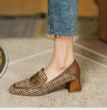 woloong  Spring/Autumn New Women Party Prom Square Heeled Pumps Basic Concise Pumps Cow Leather Brand Round Toe Loafers Woman