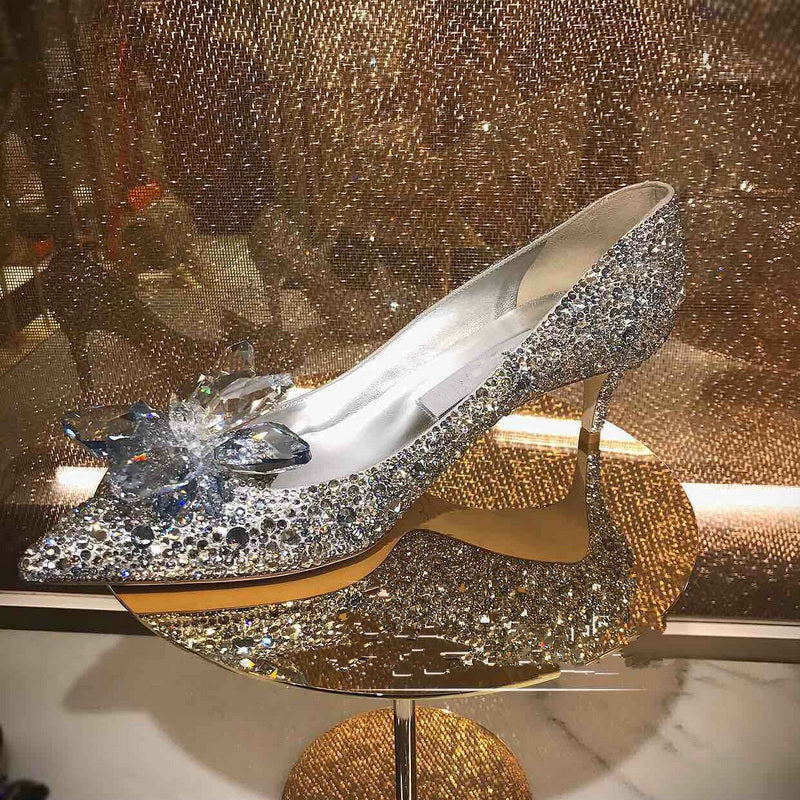 woloong  Newest  Cinderella Shoes Rhinestone High Heels Women Pumps Pointed toe Woman Crystal Party Wedding Shoes 5cm/7cm/9cm