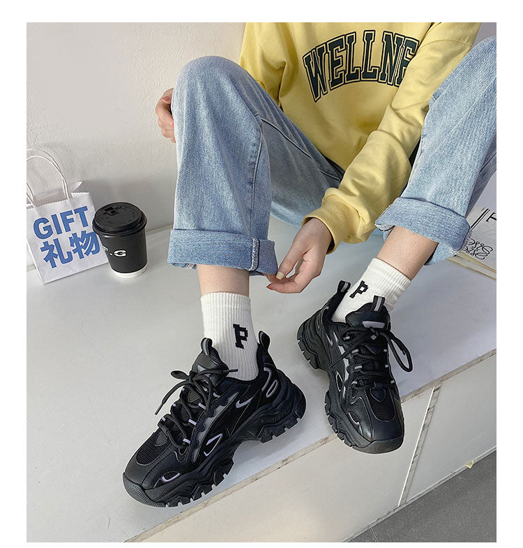 woloong  Spring New Reflect Vulcanize Shoes Light Platform Daddy Shoes Woman Harajuku Joker Wind Sneakers for Female Casual Shoes