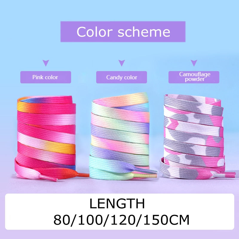 goosudu   Flat Shoelaces Rainbow Colour Shoe Laces Casual Canvas Shoes Colorful Shoelace Print Gradient Suitable for All Unisex 1 Pair