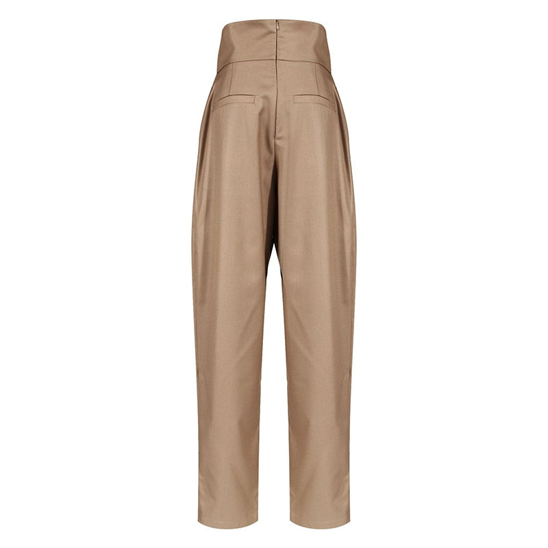 woloong Casual Irregular Trousers For Women High Waist Lace Up Button Straight Slim Pants Female Autumn Fashion New