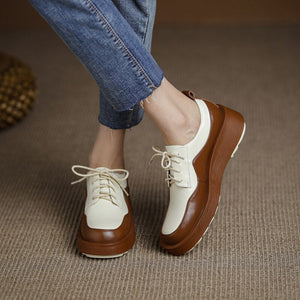 woloong  New Retro British Style Color Matching Platform Small Leather Shoes Casual Single Shoes Fashion Lace-up Women's Shoes