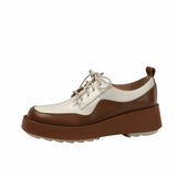 woloong  New Retro British Style Color Matching Platform Small Leather Shoes Casual Single Shoes Fashion Lace-up Women's Shoes
