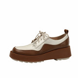 woloong  New Retro British Style Color Matching Platform Small Leather Shoes Casual Single Shoes Fashion Lace-up Women's Shoes
