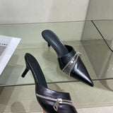 woloong  Summer New Women Slipper Fashion Brand Zipper Pointed Toe Slip On Ladies Elegant Mules Shoes Thin High Heel Slide
