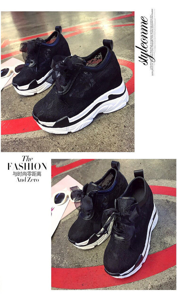 NEW Classic Women Mesh Platform Sneakers Trainers White Shoes High Heels Wedges Outdoor Shoes Breathable Casual Shoes Woman