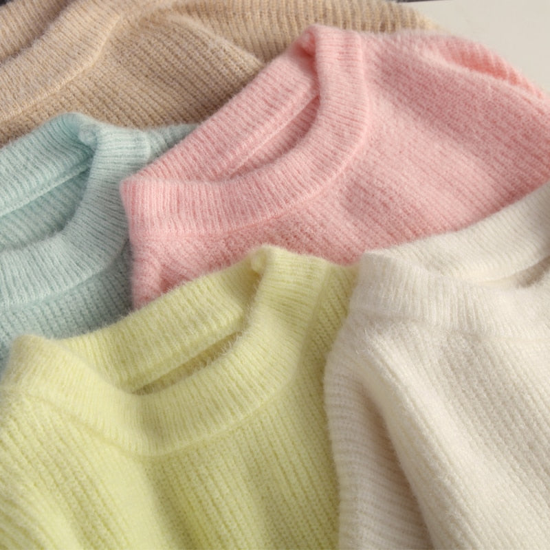 Hirsionsan Soft Warm Knitted Cashmere Sweaters Women  New Winter Loose Solid Female Pullovers Basic Knitwear Jumper  12color
