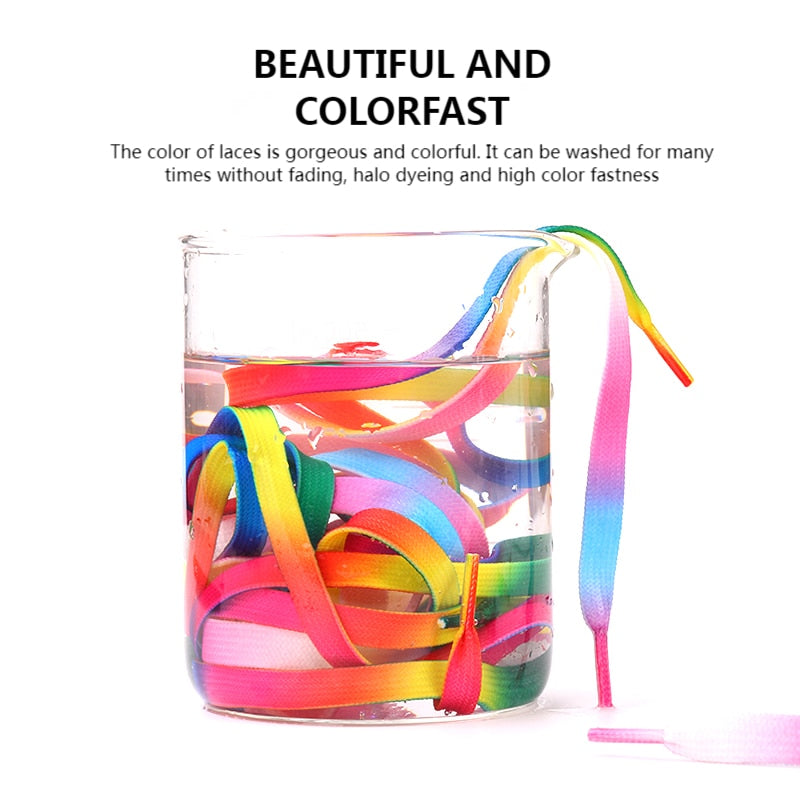 goosudu   Flat Shoelaces Rainbow Colour Shoe Laces Casual Canvas Shoes Colorful Shoelace Print Gradient Suitable for All Unisex 1 Pair