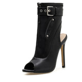 Summer New Womens Ankle Boots Sandals High Quality PU Leather Buckle Strap Zip Stiletto Heels Plus Size 35-40 Shoes