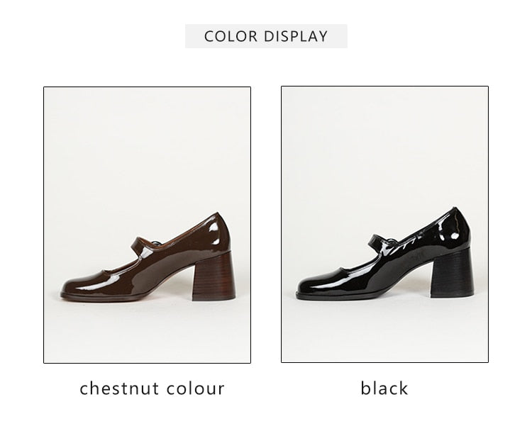 woloong Woman‘s New Mary Janes Shoes Genuine Leather Shallow Square heel Pumps Buckle Strap Round Toe Lady Footwear