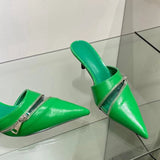 woloong  Summer New Women Slipper Fashion Brand Zipper Pointed Toe Slip On Ladies Elegant Mules Shoes Thin High Heel Slide