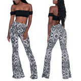 goosudu Summer New Women High-Waist Stretch-Print Trousers Wide-Leg Loose-Fitting Trousers Sexy Flared Pants Bottom Casual Leggings