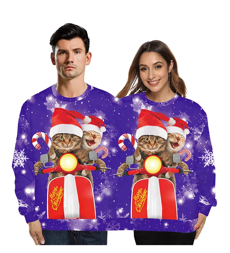 Christmas Sweater holiday spoof 3D digital printing couples two-piece double sweater loose lovers Funny Autumn Winter Clothing New Year