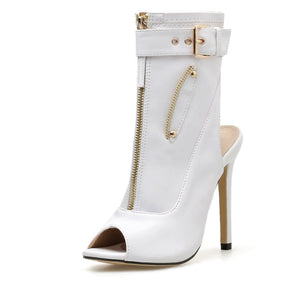 Summer New Womens Ankle Boots Sandals High Quality PU Leather Buckle Strap Zip Stiletto Heels Plus Size 35-40 Shoes