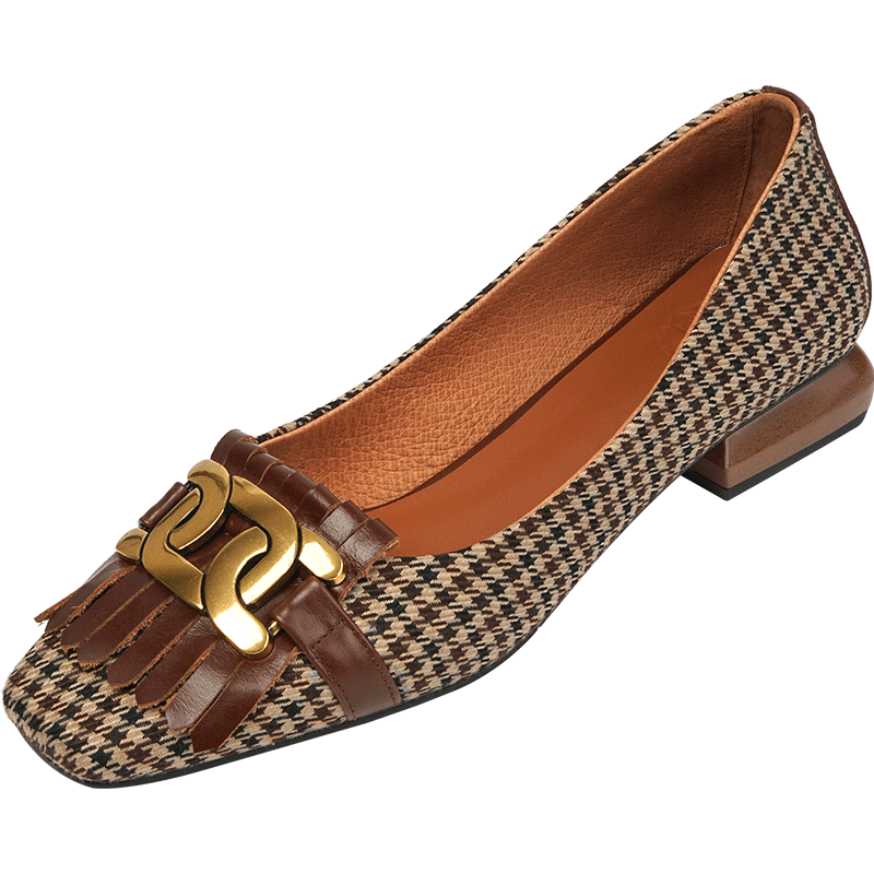 woloong  New Genuine Leather Women Shoes Fashion Tassel Beads Spring Pump Square Toe Slip-On Casual Shoes Thick Heel Size 35-42 Handmade