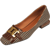 woloong  New Genuine Leather Women Shoes Fashion Tassel Beads Spring Pump Square Toe Slip-On Casual Shoes Thick Heel Size 35-42 Handmade