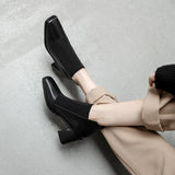 woloong  Fashion Comfortable Genuine Leather Women's Ankle Boots Elegant Square Toe Thick Heels Pumps Party Casual Shoes Woman New