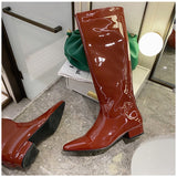 woloong  New INS Women Knee-high Women Boot Shoes Low Heel Slip On Long Boots Brand Designer Pointed Toe Chelsea Boots